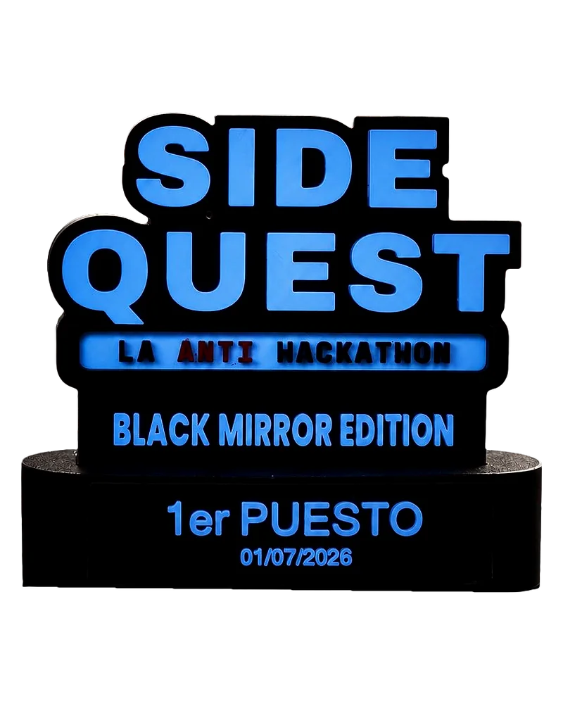 Trofeo Black Mirror Edition negro con letras azules de primer puesto