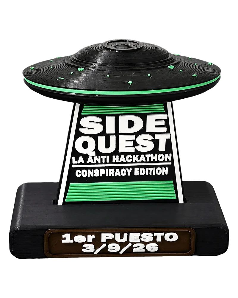 Trofeo Conspiracy Edition: un OVNI negro con detalles verdes sobre una base personalizada